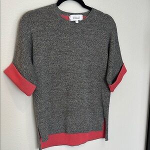 Derek Lam 10 Crosby Knit Top | Gray & Coral Contrast Sleeve | Size Small
